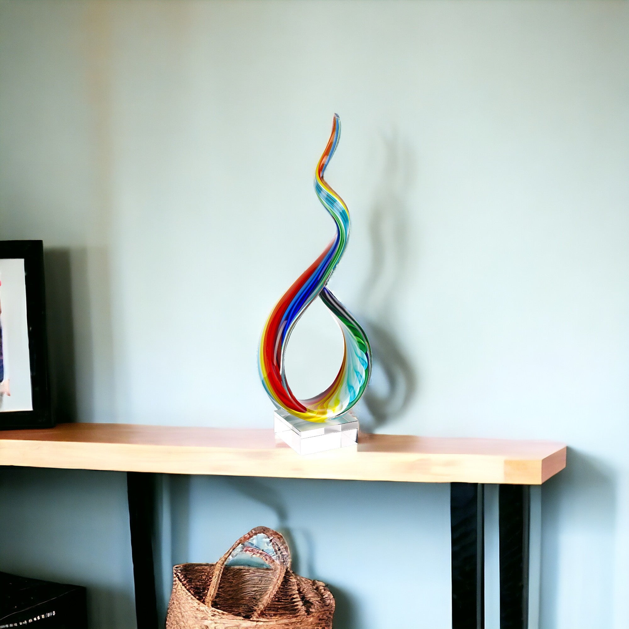 19" Rainbow Murano Glass Modern Abstract Tabletop Sculpture