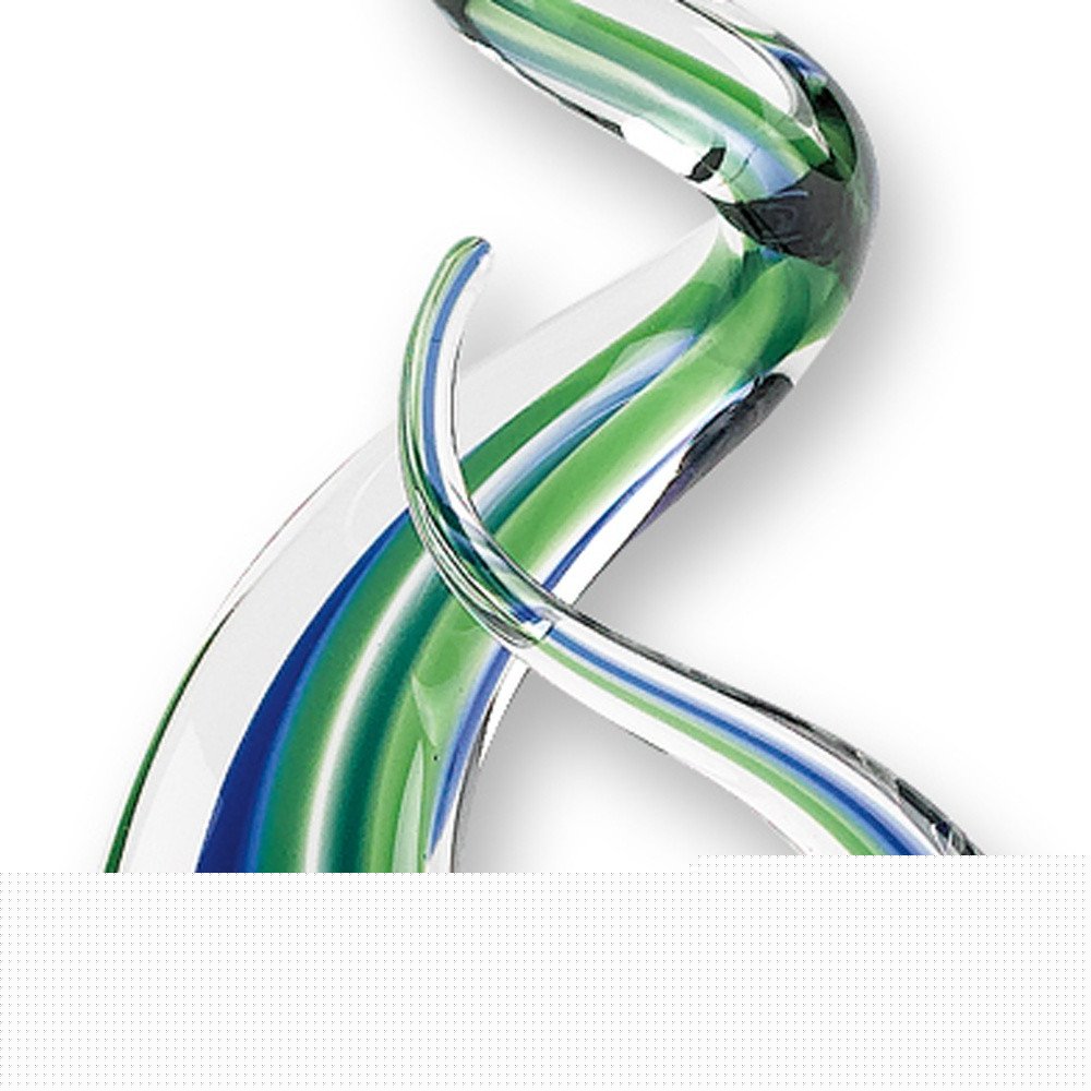 14" Clear Blue and Green Murano Glass Modern Abstract Tabletop Sculpture