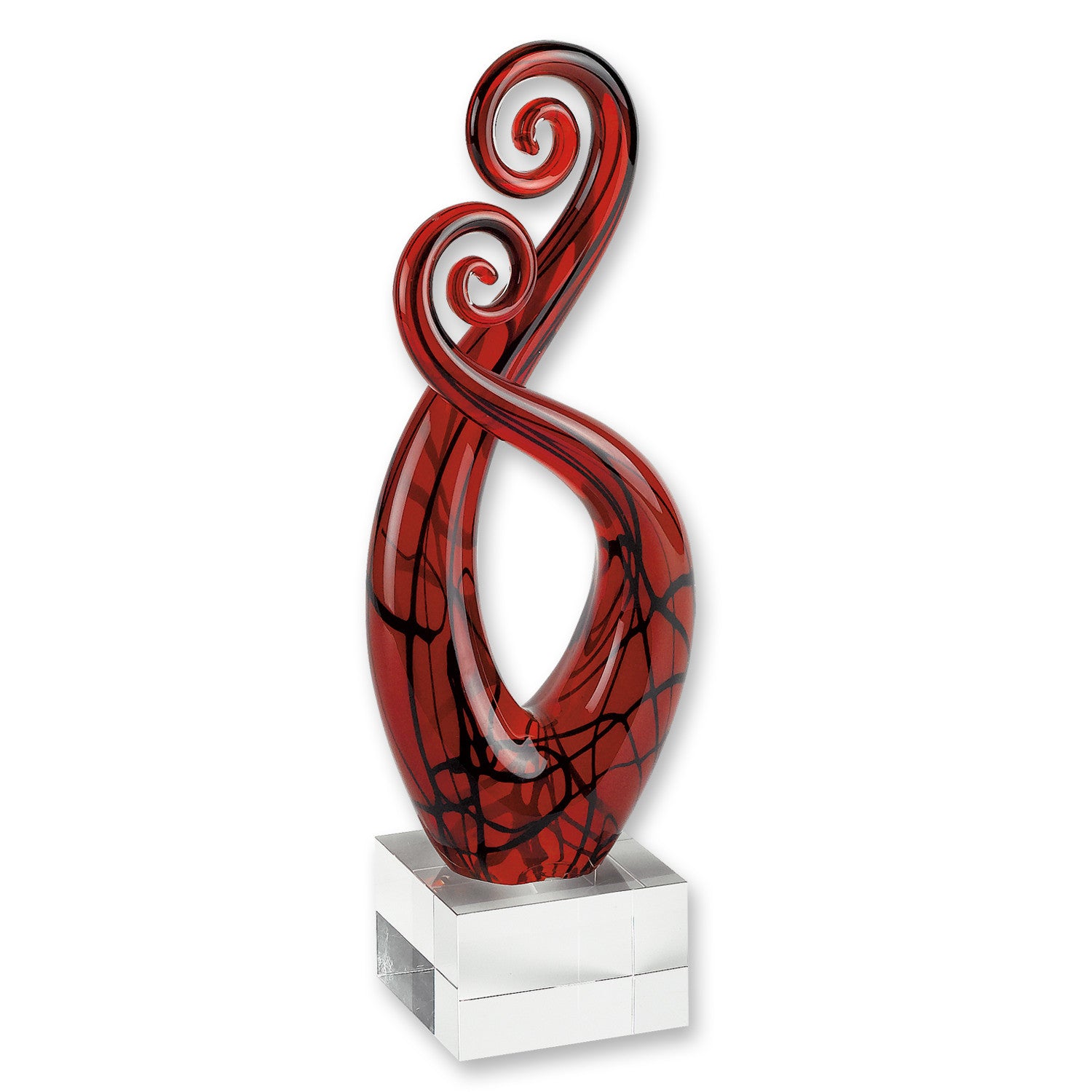 13" Clear Burgundy and Black Murano Glass Modern Abstract Tabletop Sculpture