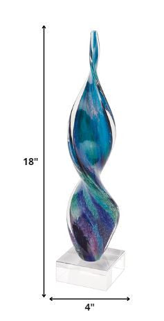 18" Blue and Green Murano Glass Modern Abstract Tabletop Sculpture