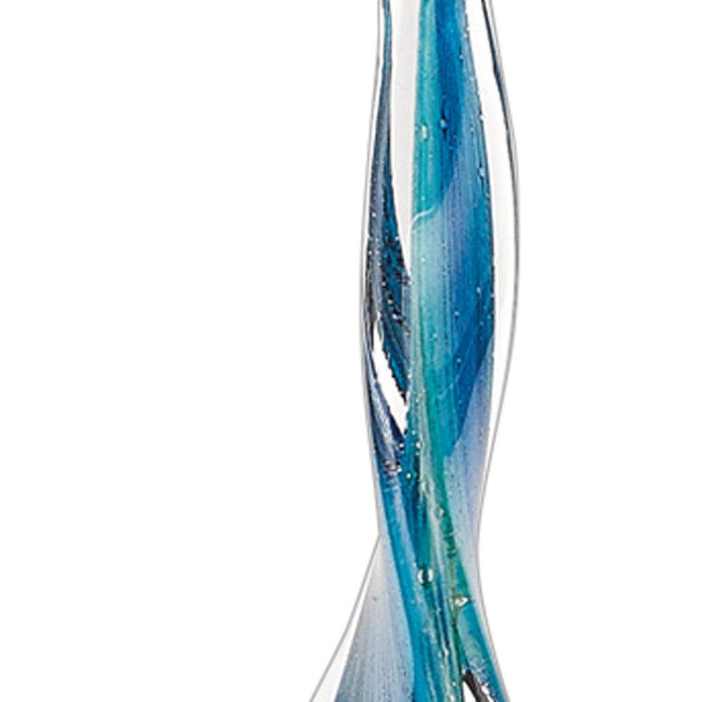 18" Blue and Green Murano Glass Modern Abstract Tabletop Sculpture