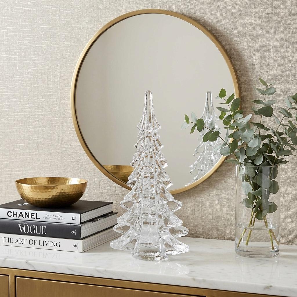 10" Mouth Blown Clear Glass Christmas Tree Sculpture