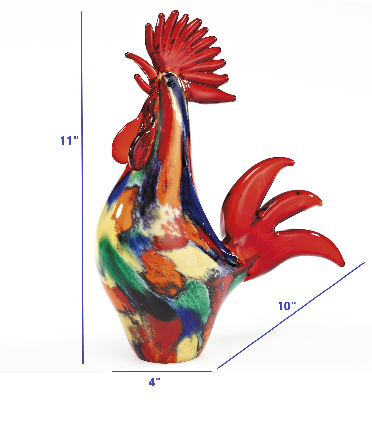 11" Red Murano Glass Rooster Figurine Tabletop Sculpture