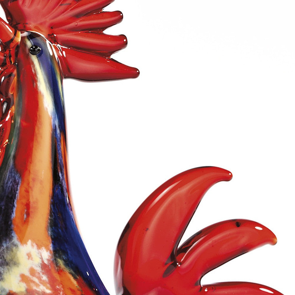 11" Red Murano Glass Rooster Figurine Tabletop Sculpture