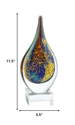 12" Blue and Yellow Murano Glass Modern Abstract Tabletop Sculpture