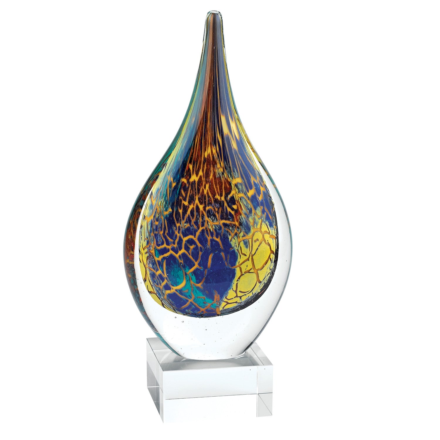13" Blue and Yellow Murano Glass Modern Abstract Tabletop Sculpture