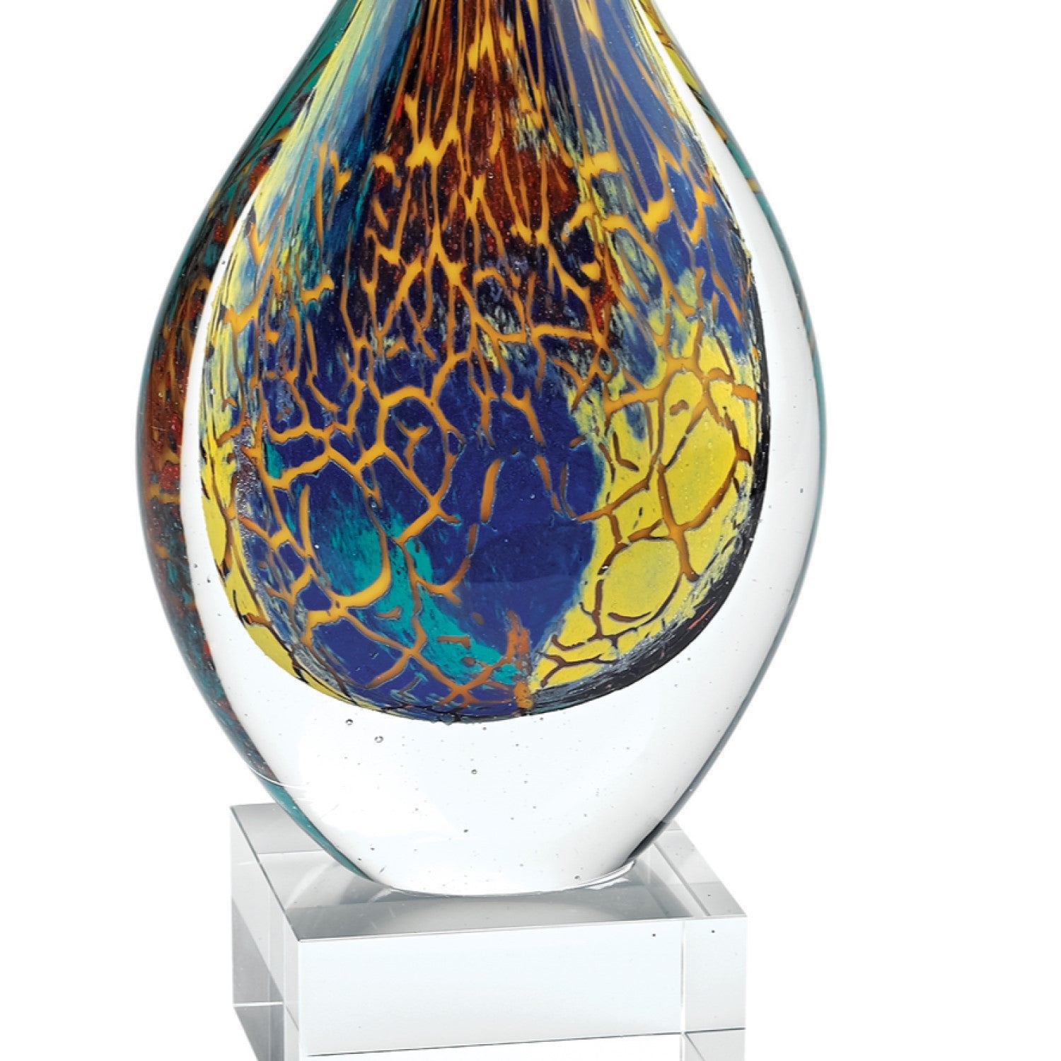 13" Blue and Yellow Murano Glass Modern Abstract Tabletop Sculpture