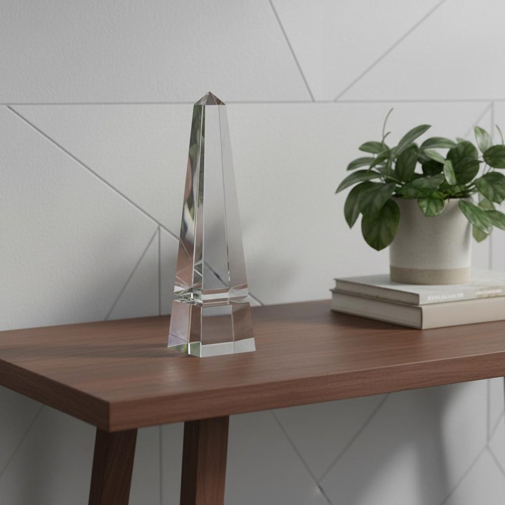 12" Clear Crystal Obelisk Statue