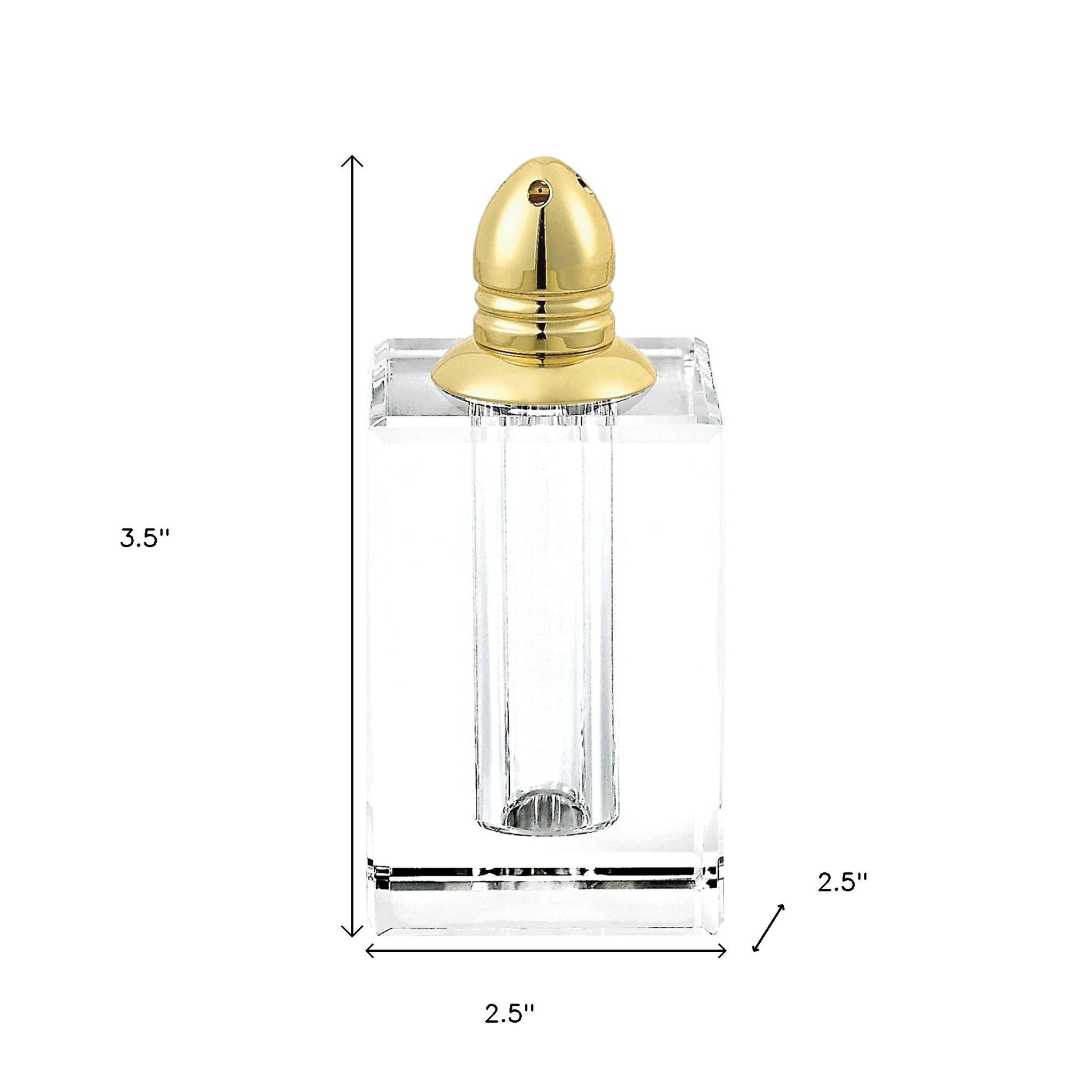 Set of Two Clear And Gold Crystal Pepper Shakers