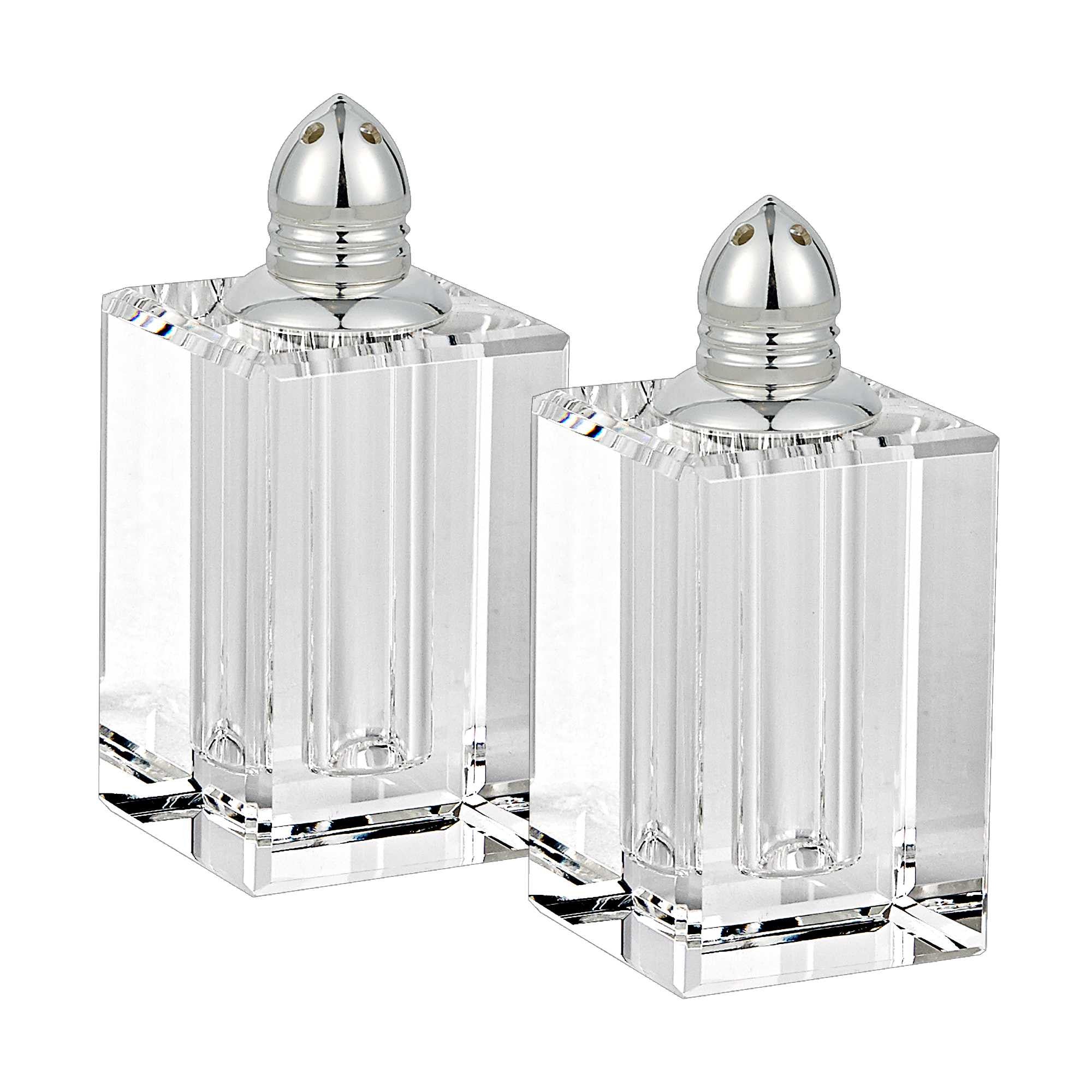 Set of Two Clear And Silver Crystal Pepper Shakers