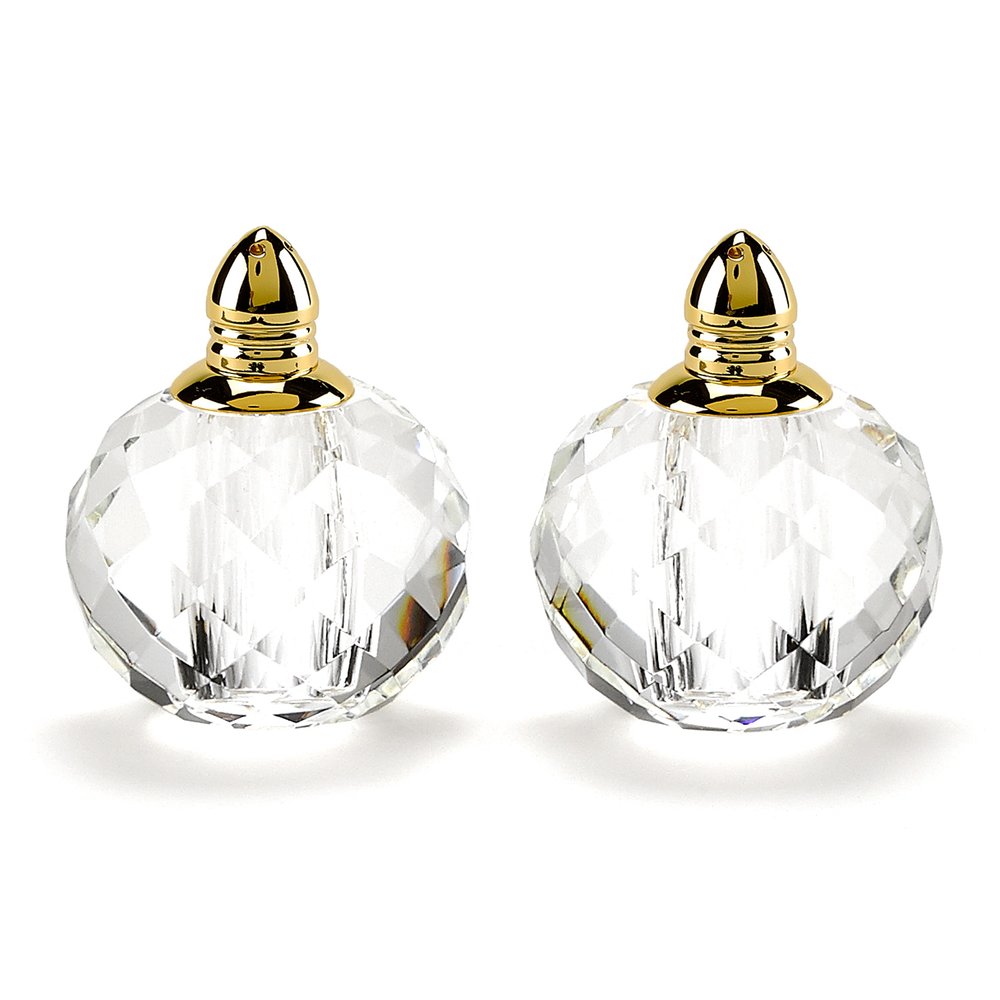 Set of Two Clear And Gold Crystal Geometric Pepper Shakers