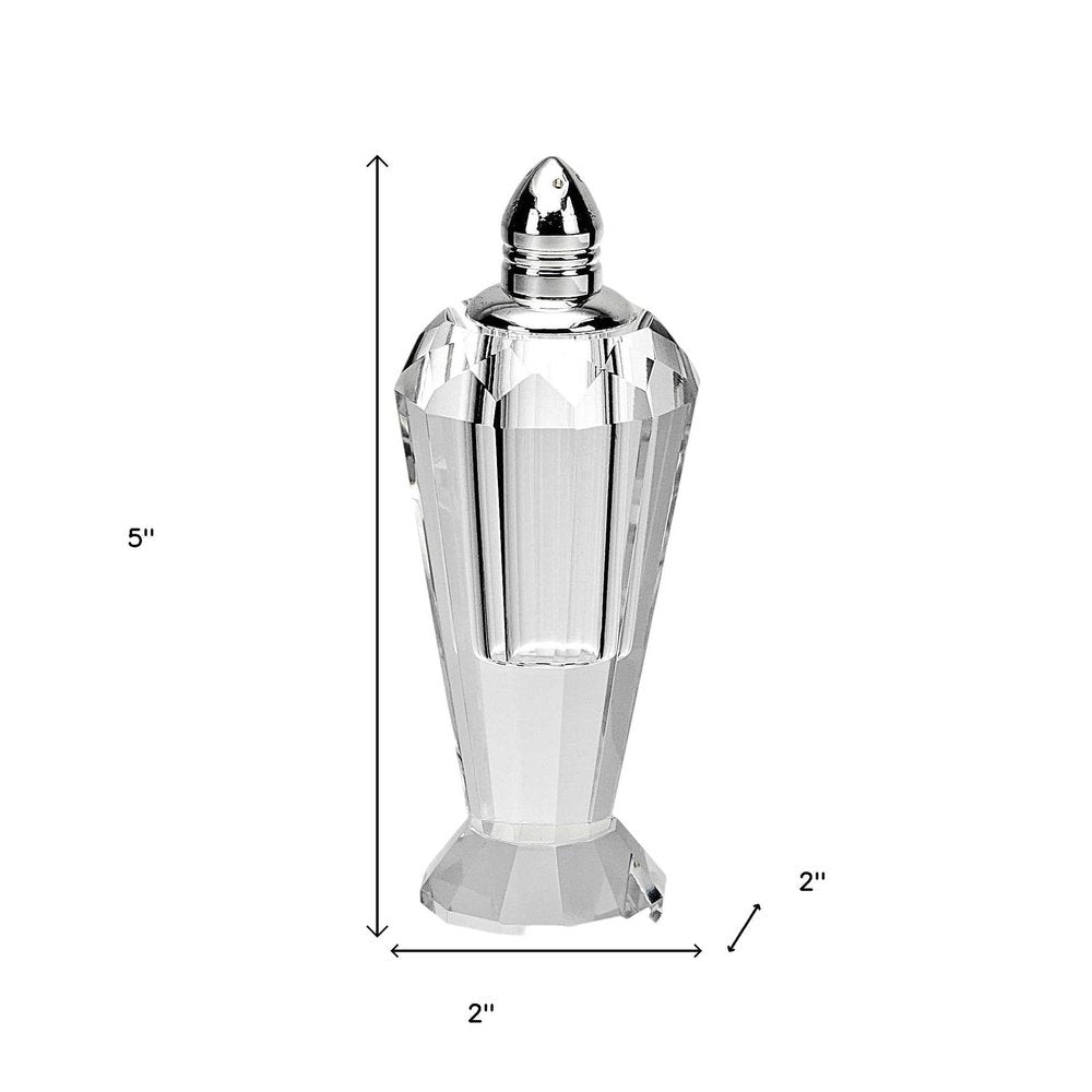 Set of Two Clear And Silver Crystal Geometric Pepper Shakers