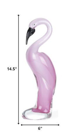 15" Pink Murano Glass Flamingo Figurine Tabletop Sculpture