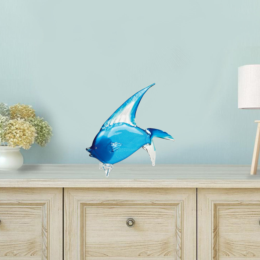 16" Blue Murano Glass Fish Figurine Tabletop Sculpture