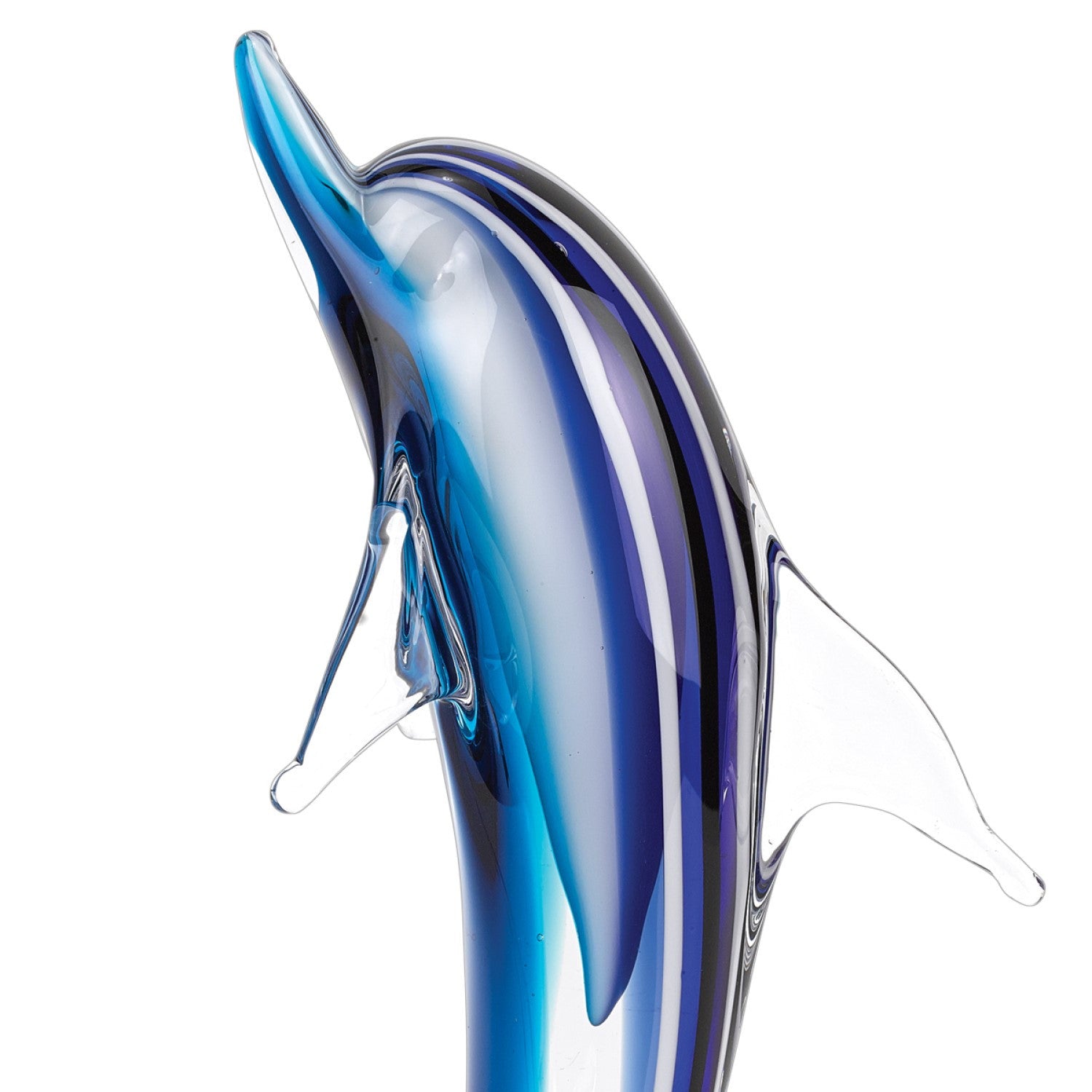 14 Mouth Blown Tall Blue Dolphin On Clear Base Art Glass