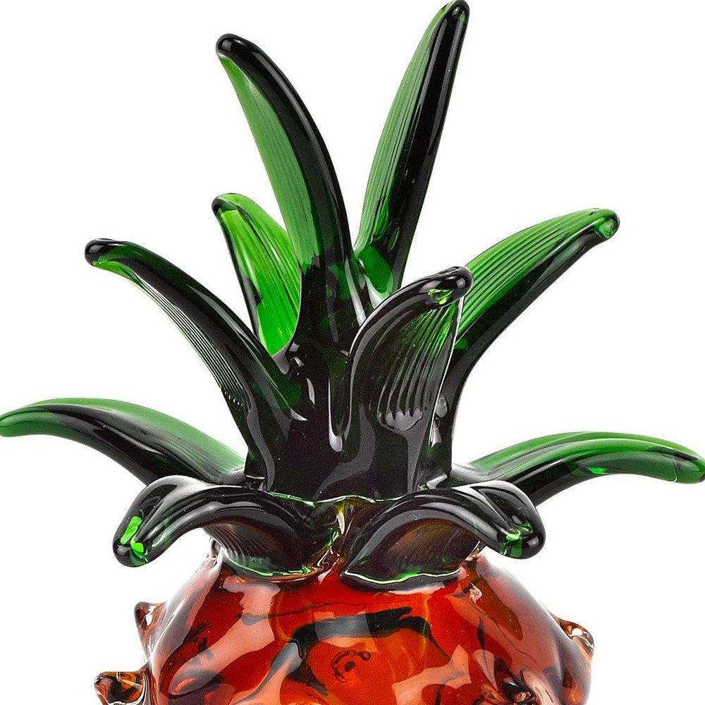 9" Amber And Green Mouth Blown Art Glass Pineapple Sculpture