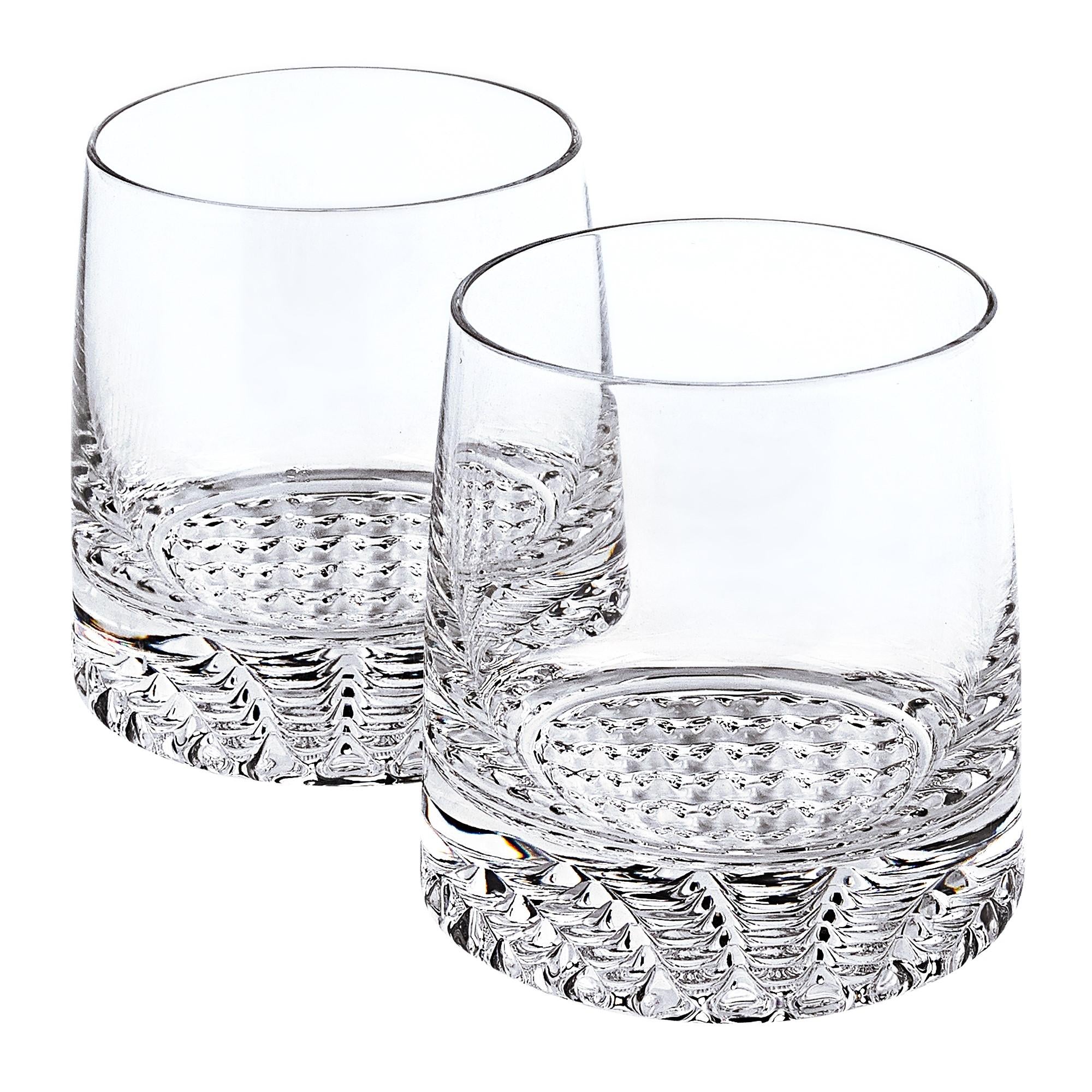 Set of Four Clear Crystal Glass Convex Curve Shape Stemless Decanter