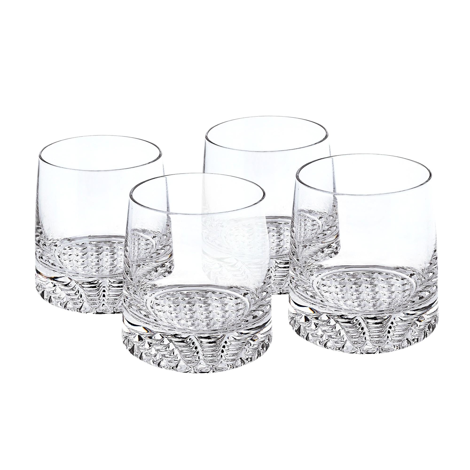 Set of Four Clear Crystal Glass Convex Curve Shape Stemless Decanter