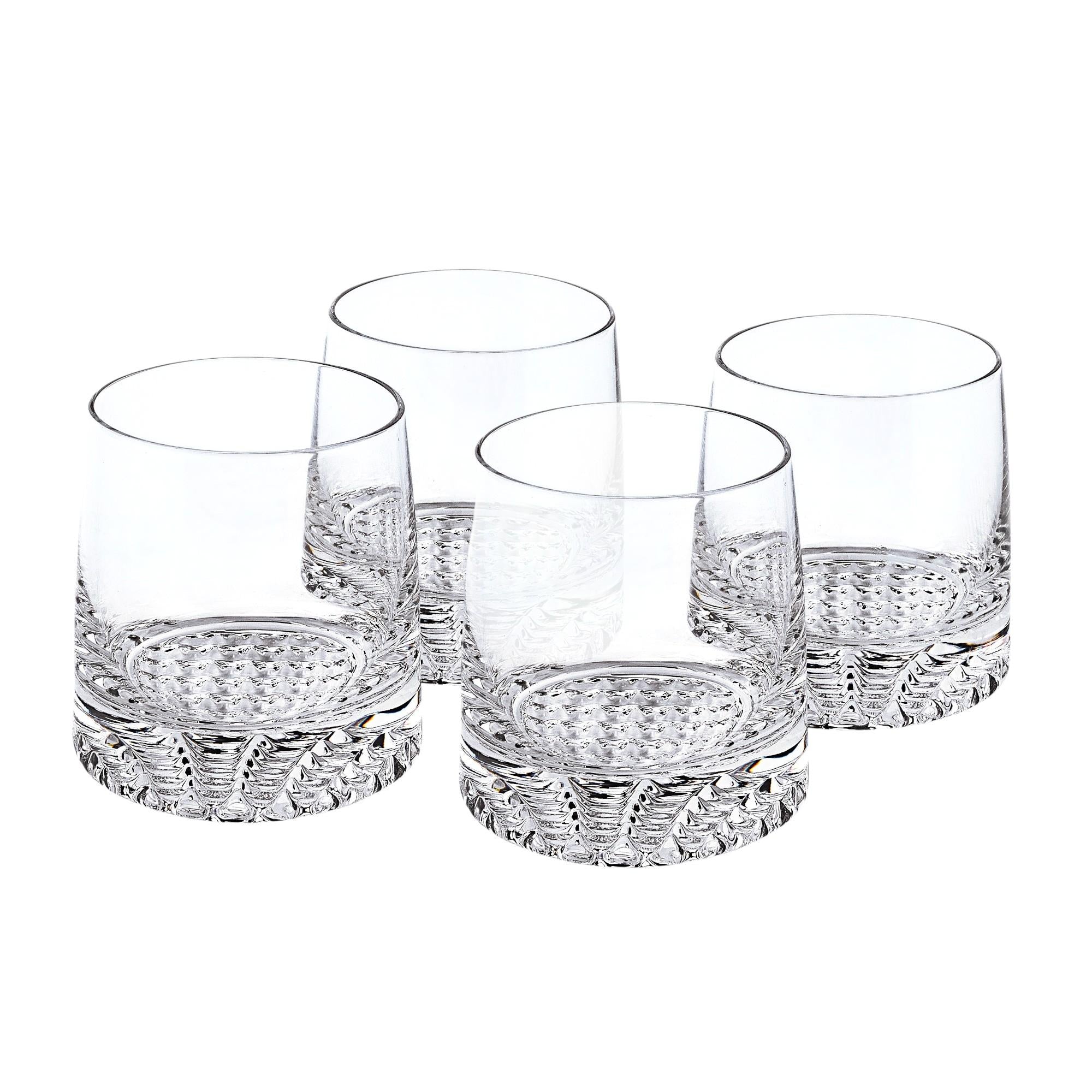 Set of Four Clear Crystal Glass Convex Curve Shape Stemless Decanter