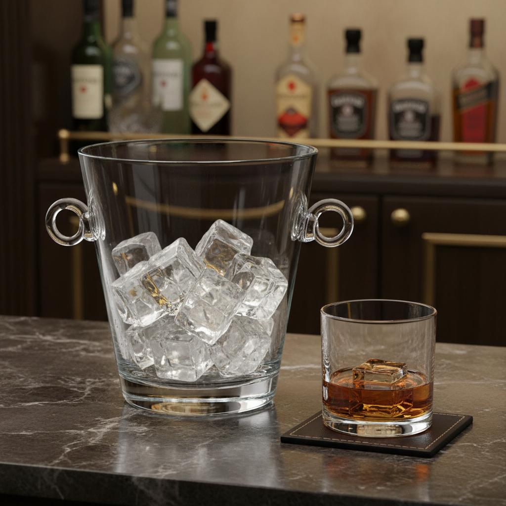 9" Clear Mouth Blown Crystal Ice Bucket