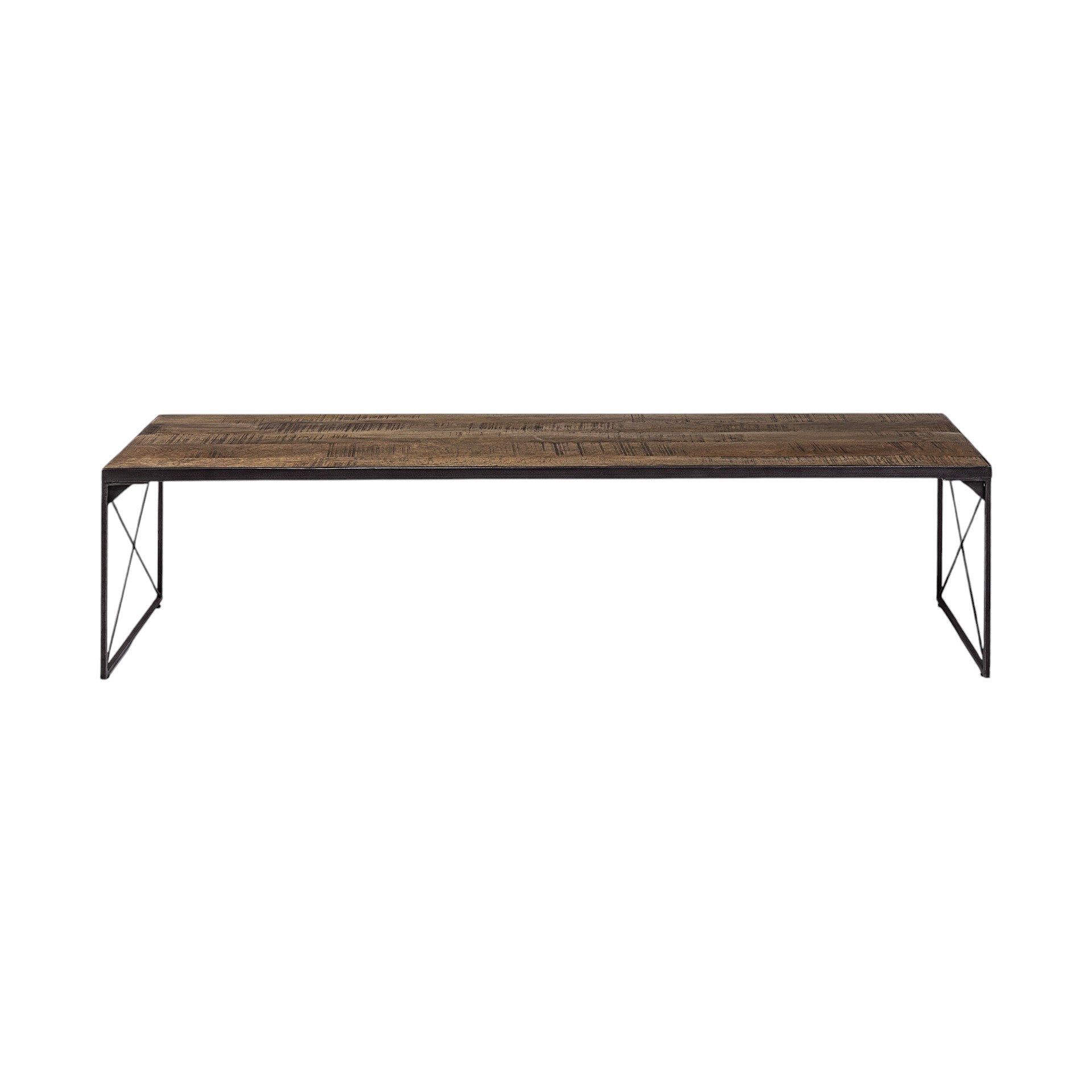 66" Brown And Black Metal and Solid Wood Bench
