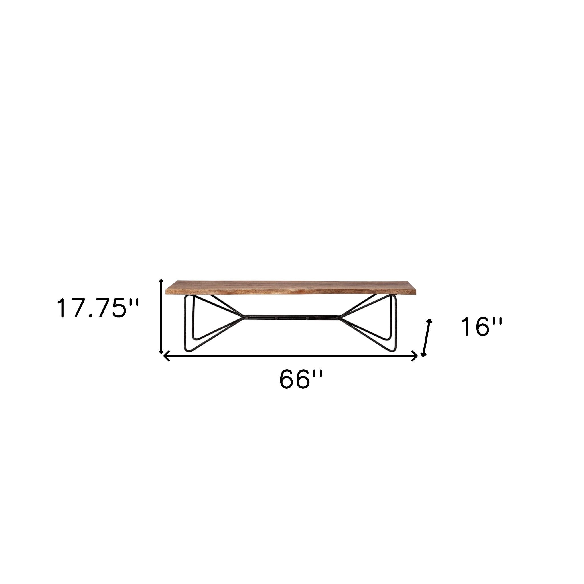 66" Brown and Black Distressed Live Edge Solid Wood Dining Bench