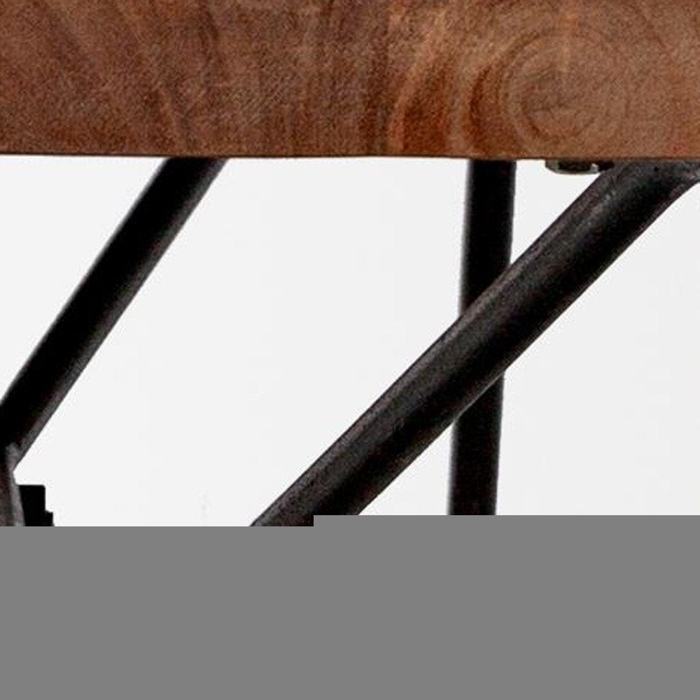 66" Brown and Black Distressed Live Edge Solid Wood Dining Bench