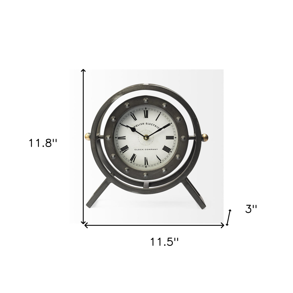 12" Black And White Metal Table Clock