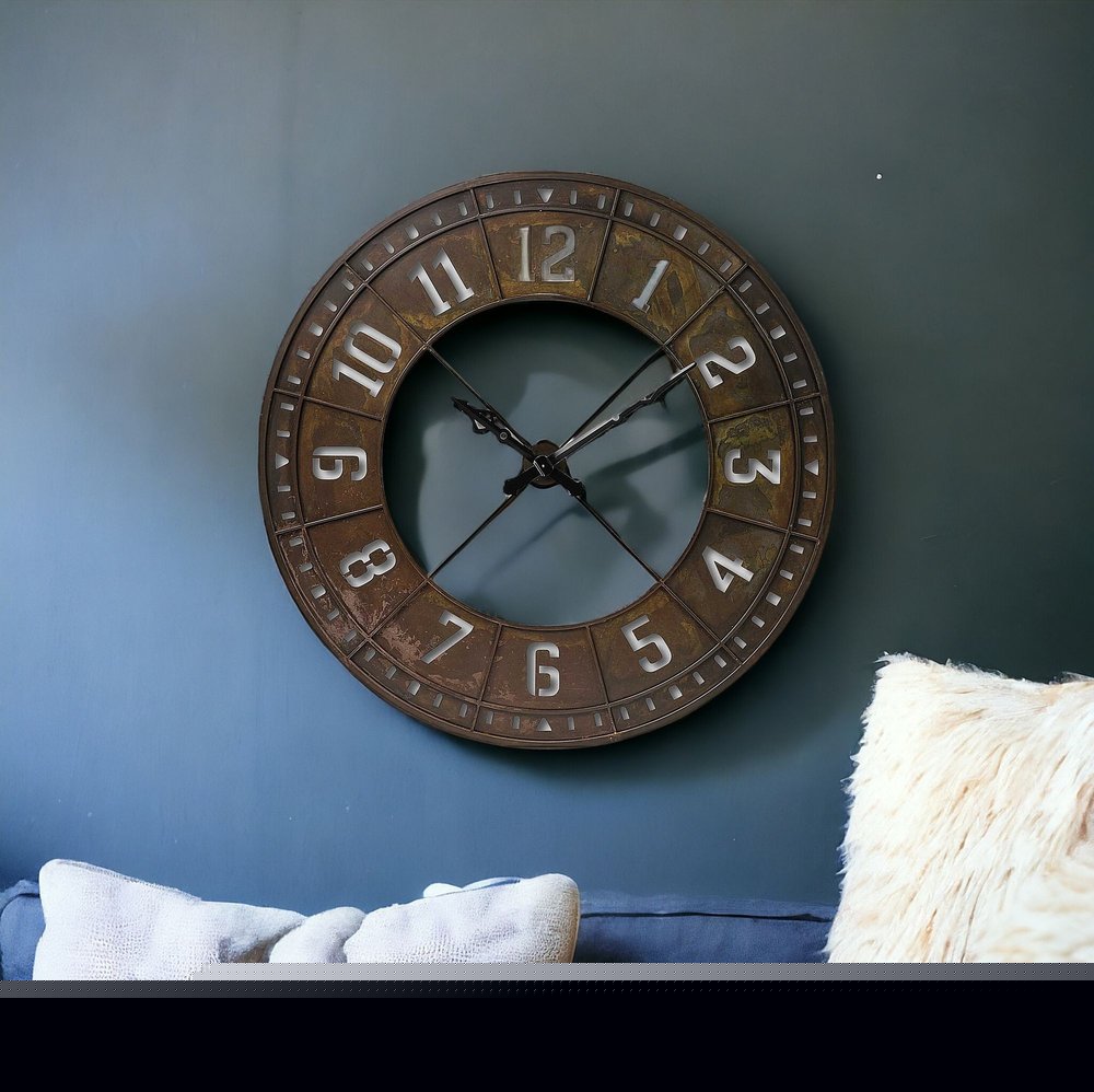 57" Round Industrial Brown Wall Clock