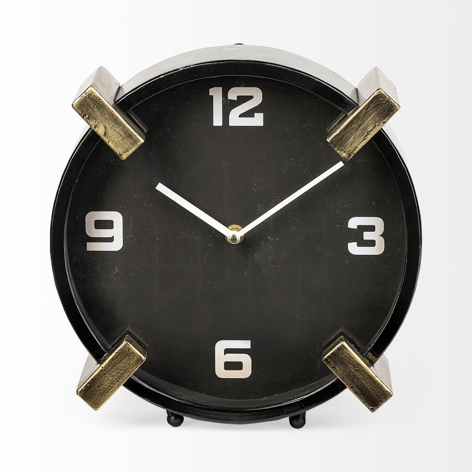 Black Gold Metal Round Desk Table Clock