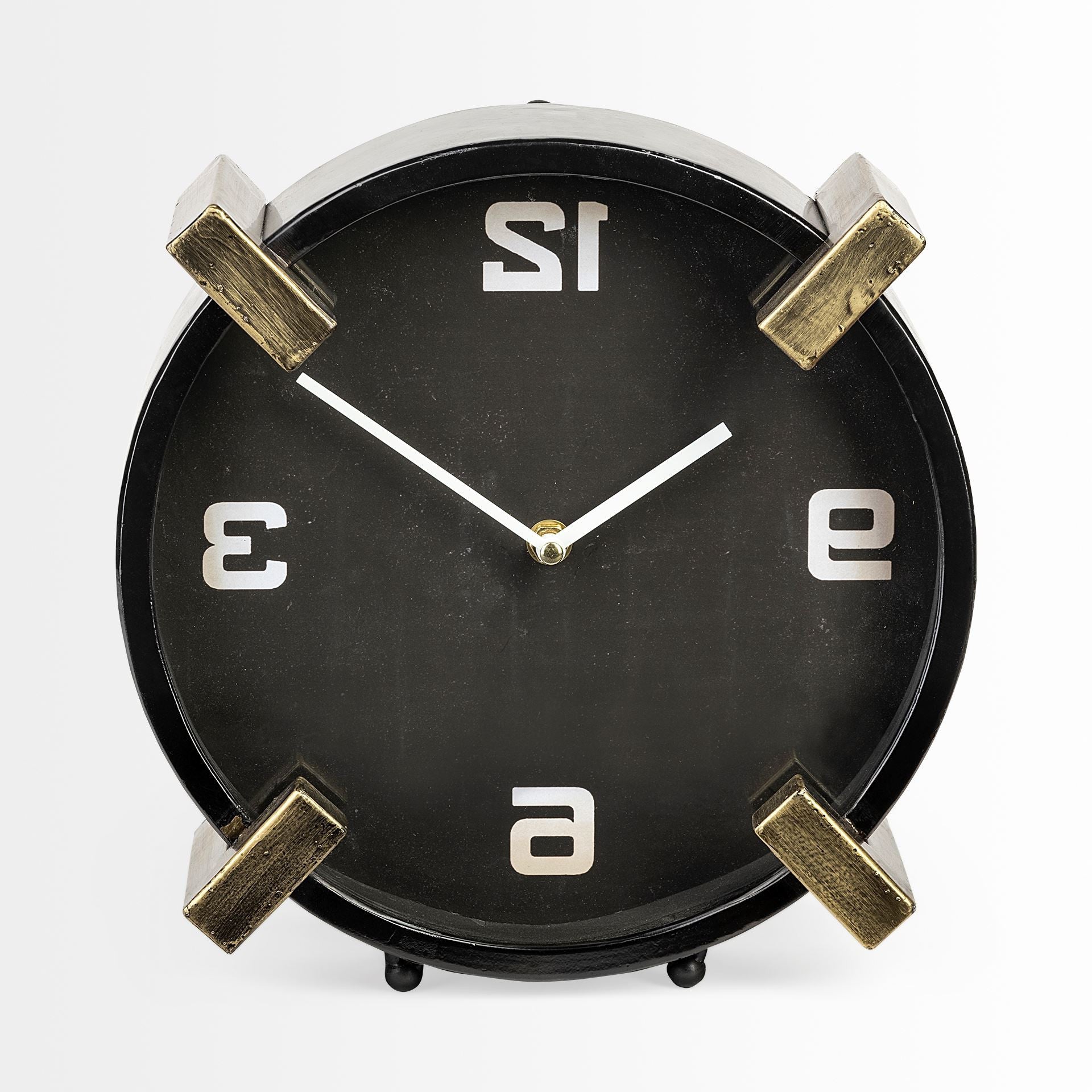 Black Gold Metal Round Desk Table Clock