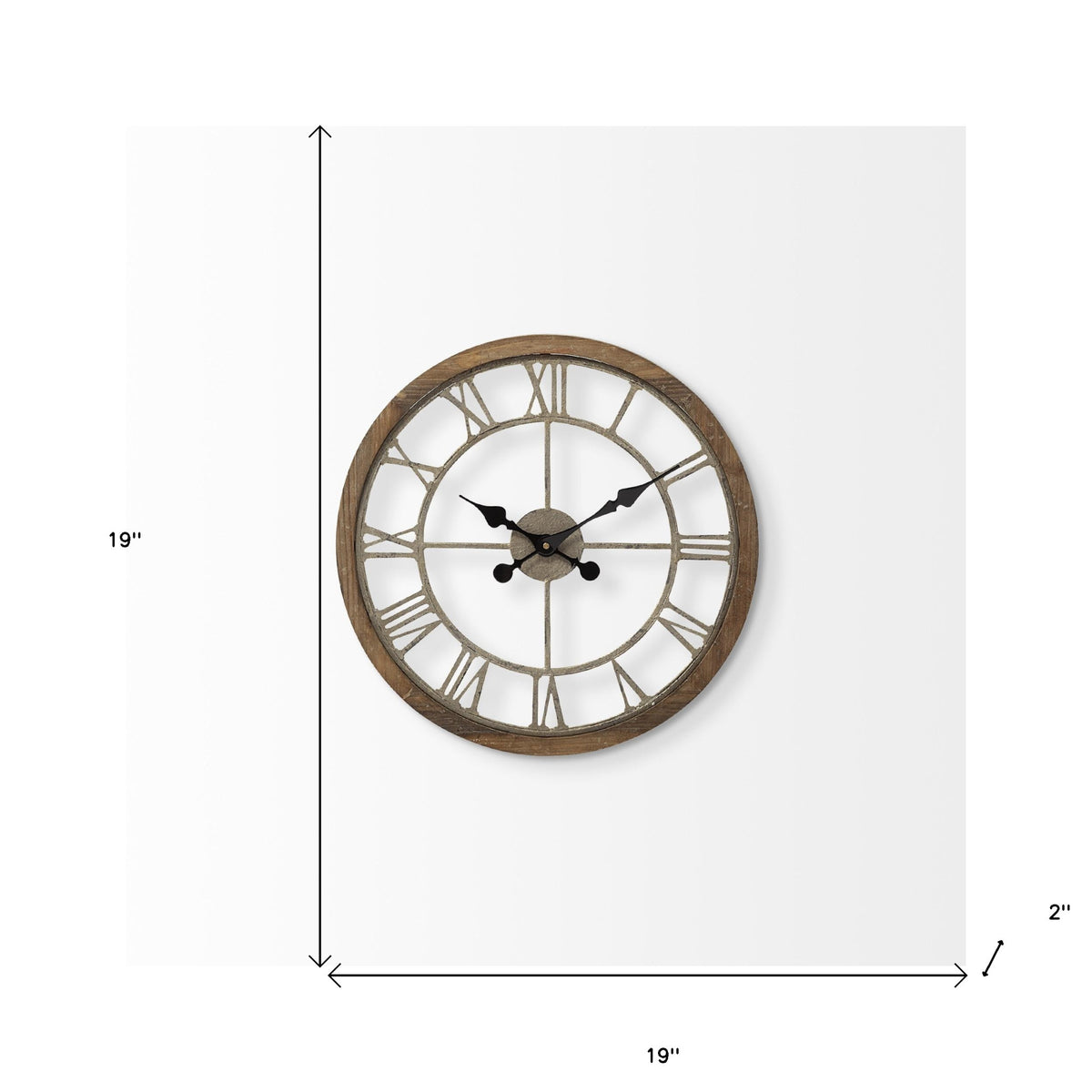 19" Brown Round Modern Farm Wall Clock