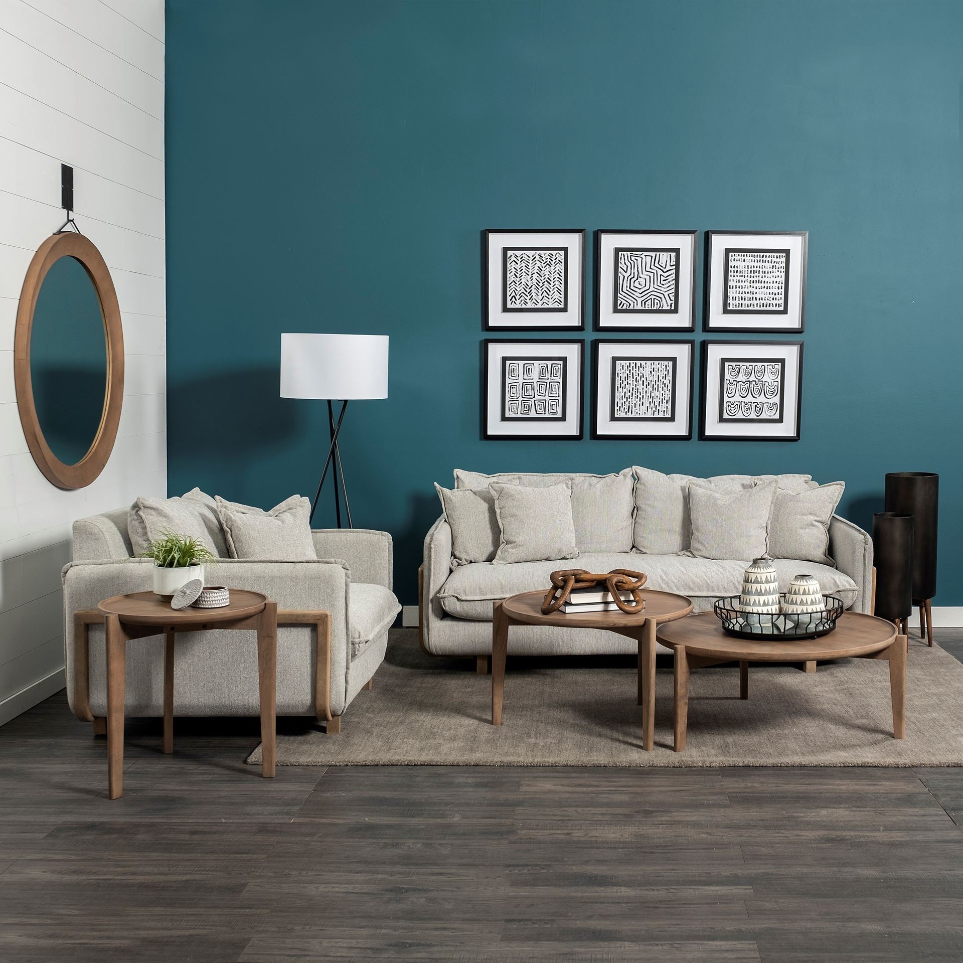 Set of Two Brown Solid Wood Round Nested Coffee Tables