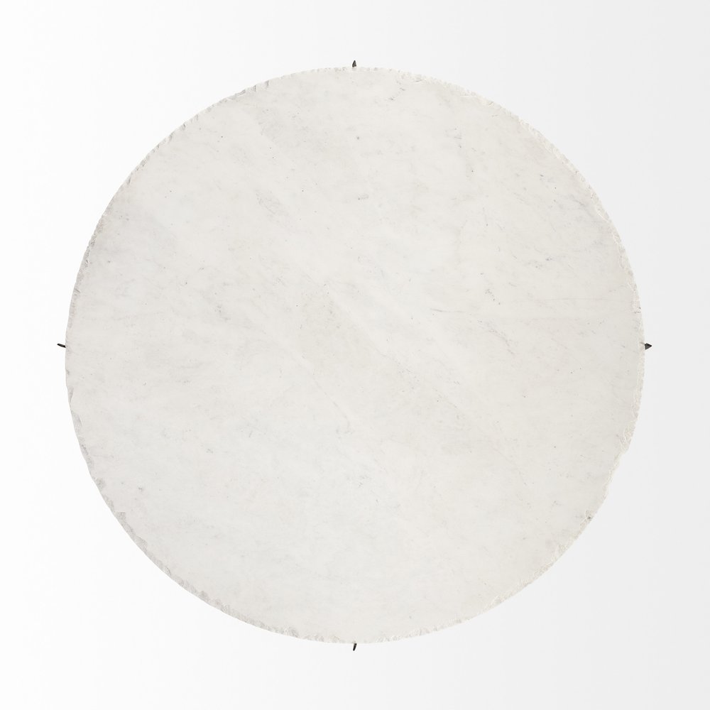 49" Round White Marble Top Gold And Metal Base Coffee Table