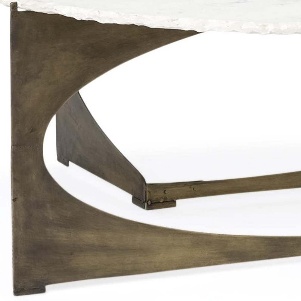 49" Round White Marble Top Gold And Metal Base Coffee Table