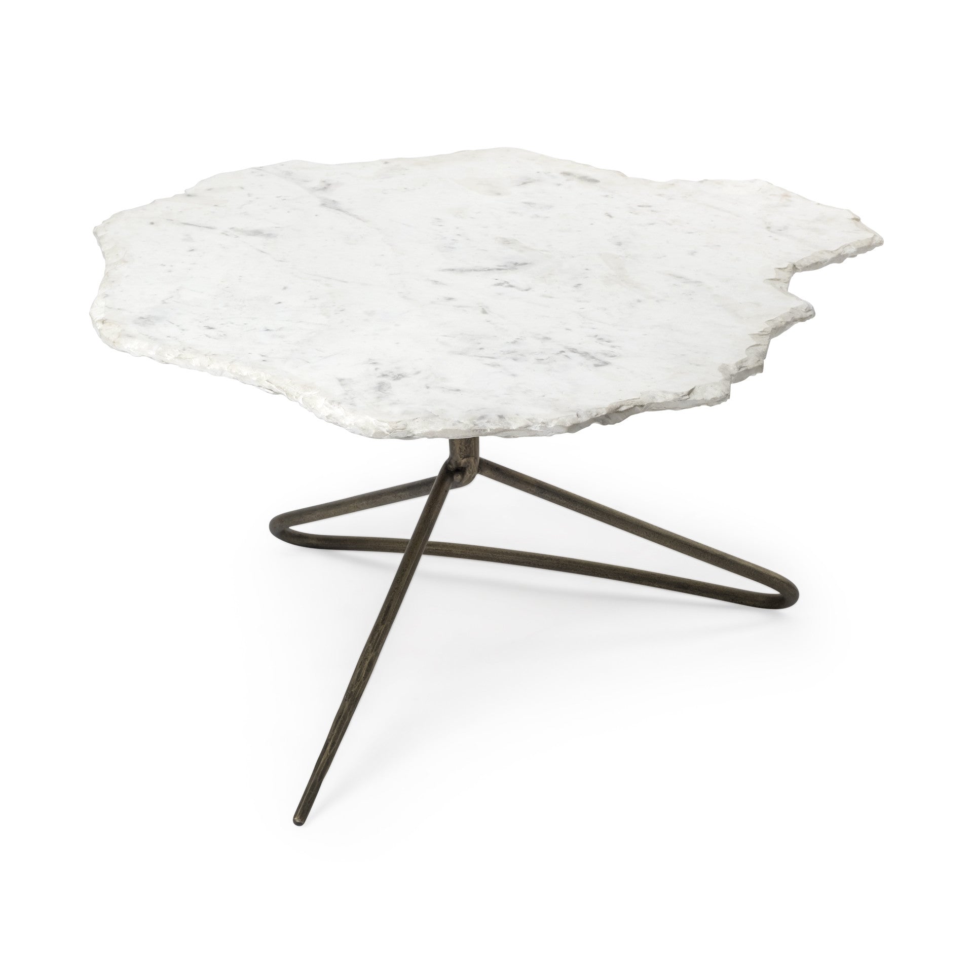 33" White and Gold Genuine Marble and Iron Free Form Coffee Table