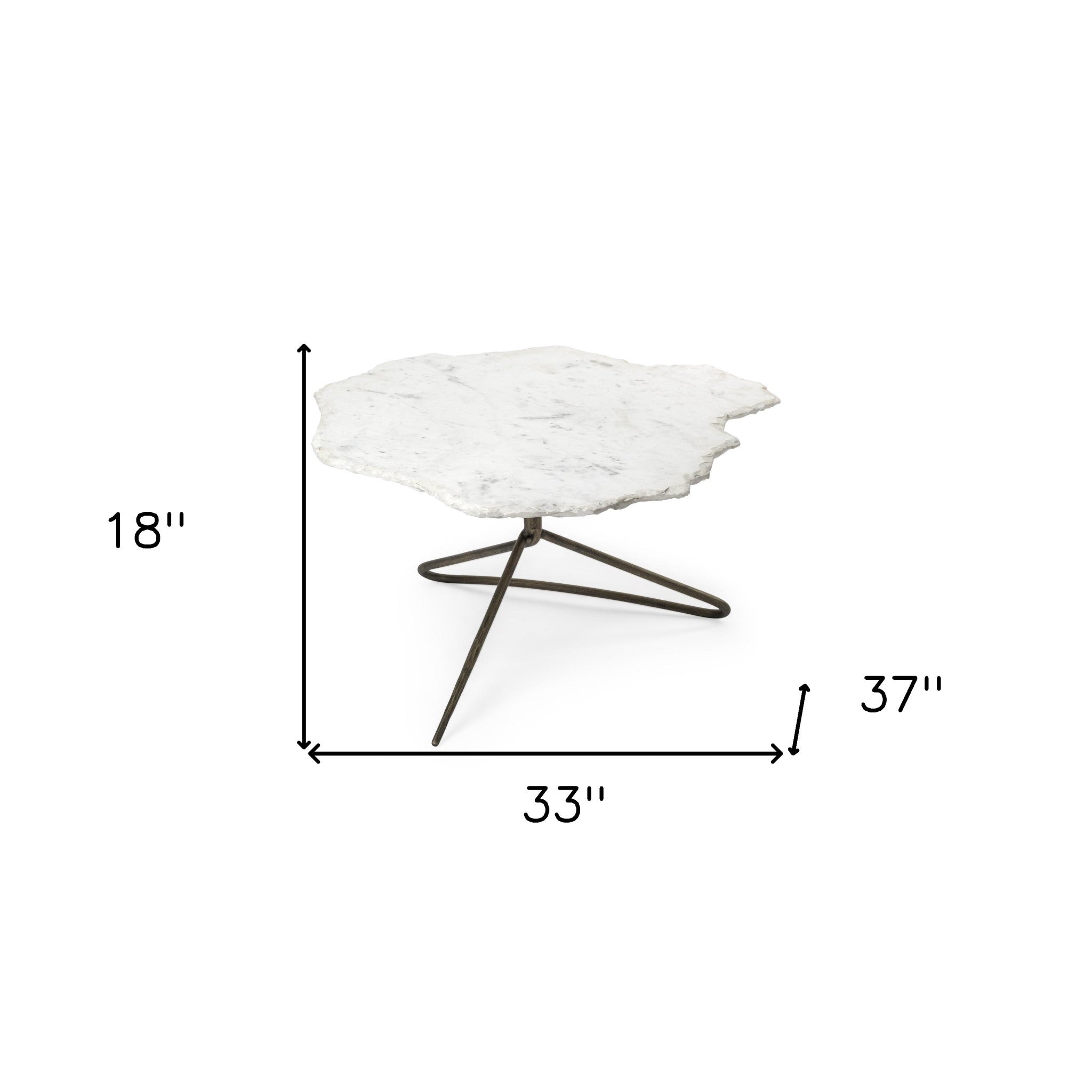 33" White and Gold Genuine Marble and Iron Free Form Coffee Table