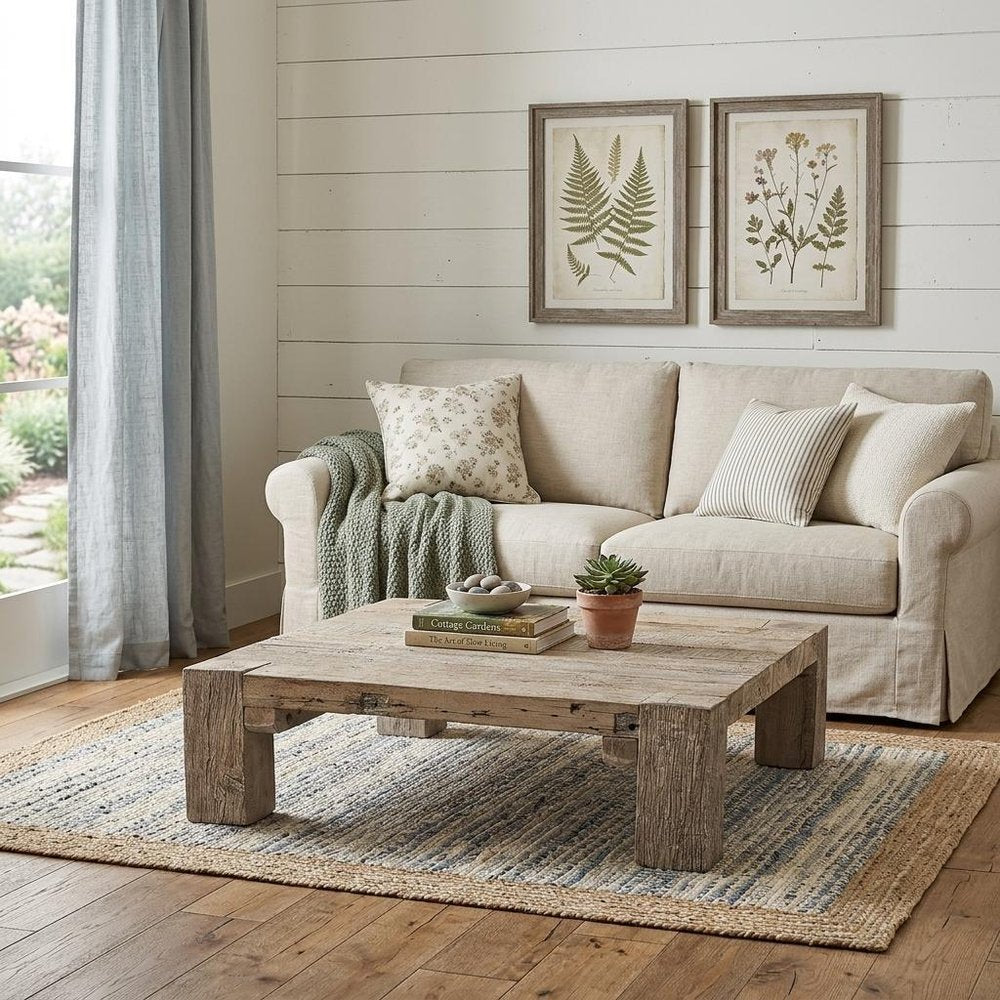 48" Natural Wood Distressed Coffee Table