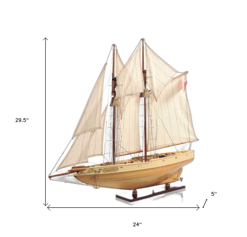 24" Brown Solid Wood Hand Painted Model Boat