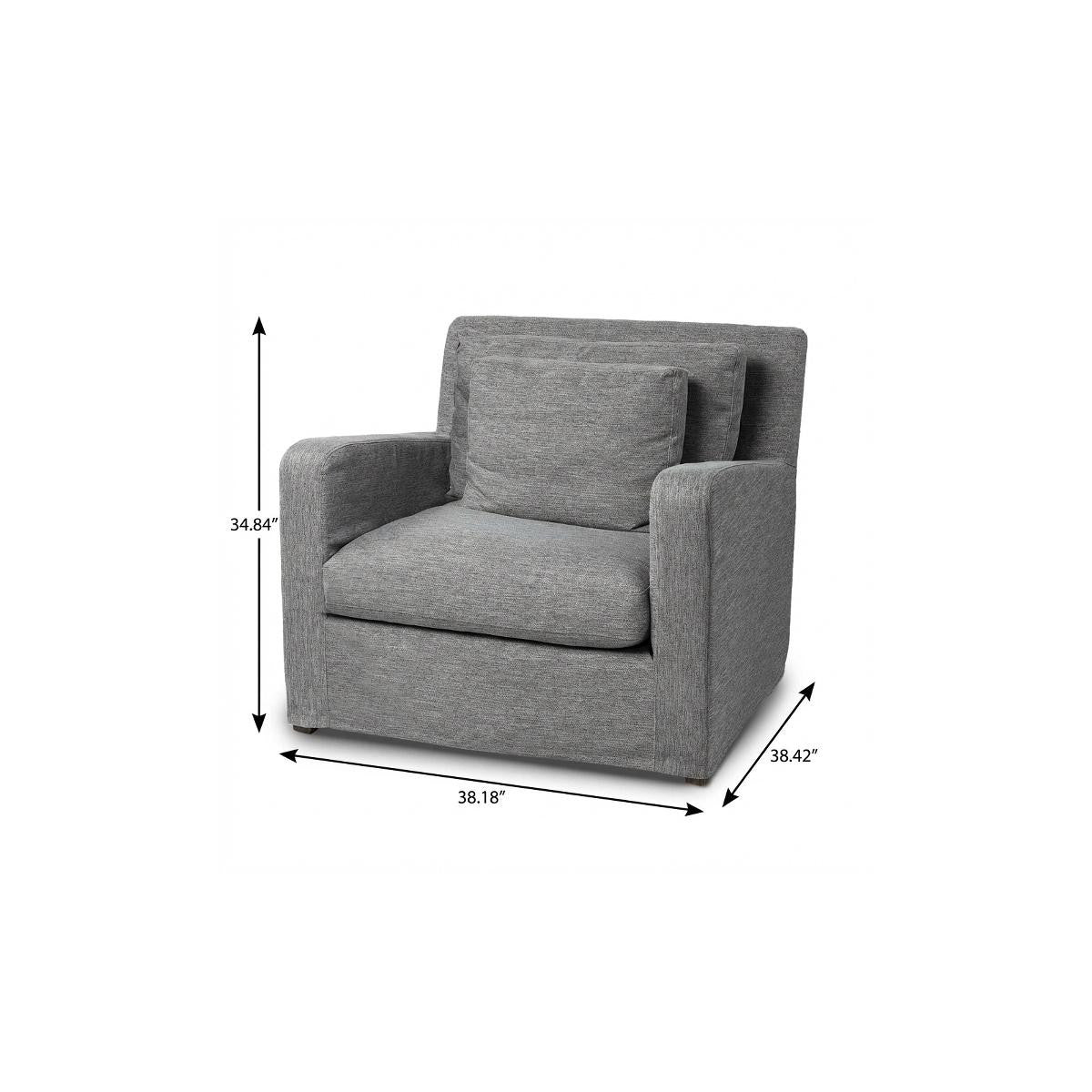 38" Gray and Brown Linen Arm Chair