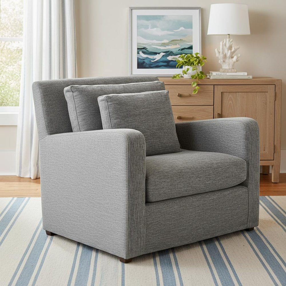 38" Gray and Brown Linen Arm Chair