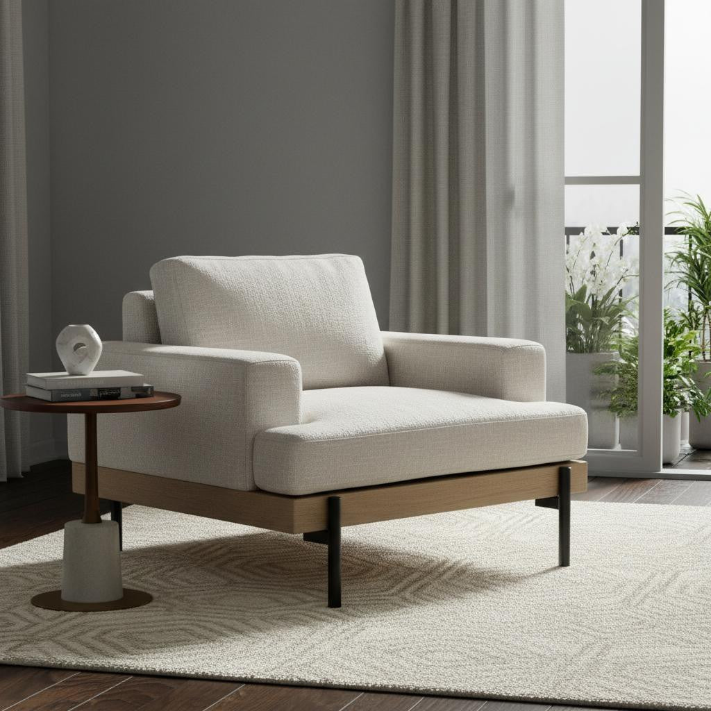 41" Cream and Black Fabric Arm Chair