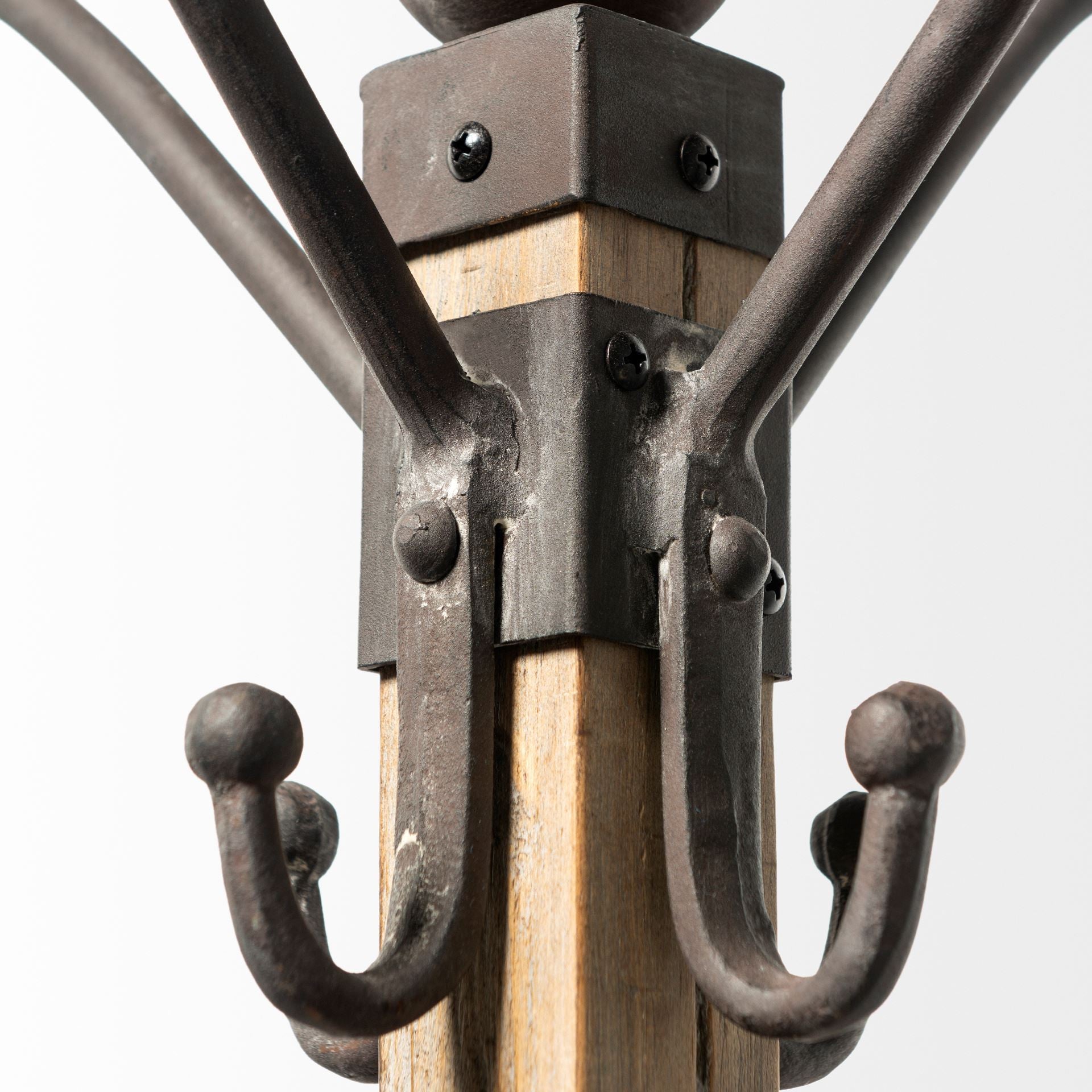 75" Black And Brown Solid Wood And Steel Twelve Hook Freestanding Coat Rack