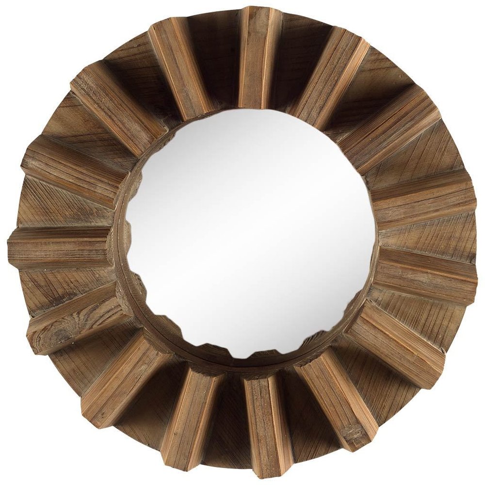 17" Brown Solid Wood Round Geometric Framed Accent Mirror