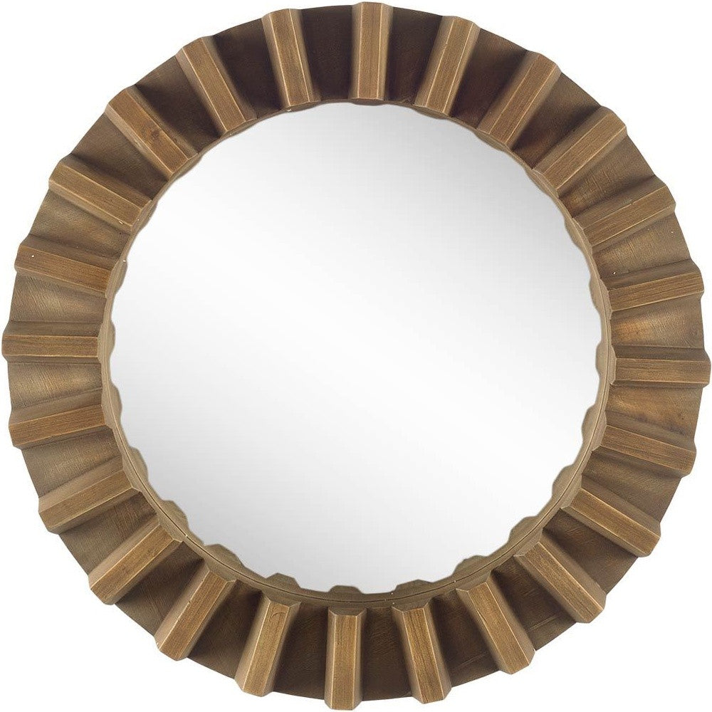 26" Round Brown Wood Frame Wall Mirror