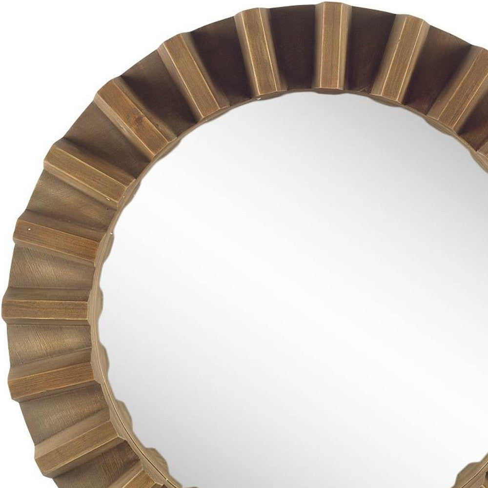 26" Round Brown Wood Frame Wall Mirror