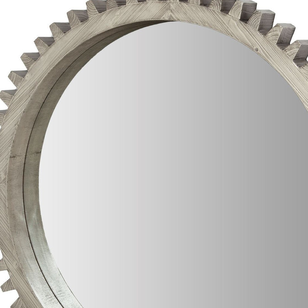 44" Round Silver Wood Frame Wall Mirror