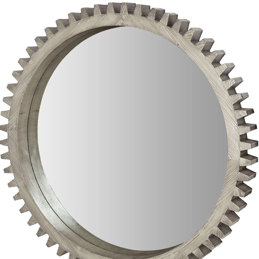 44" Round Silver Wood Frame Wall Mirror