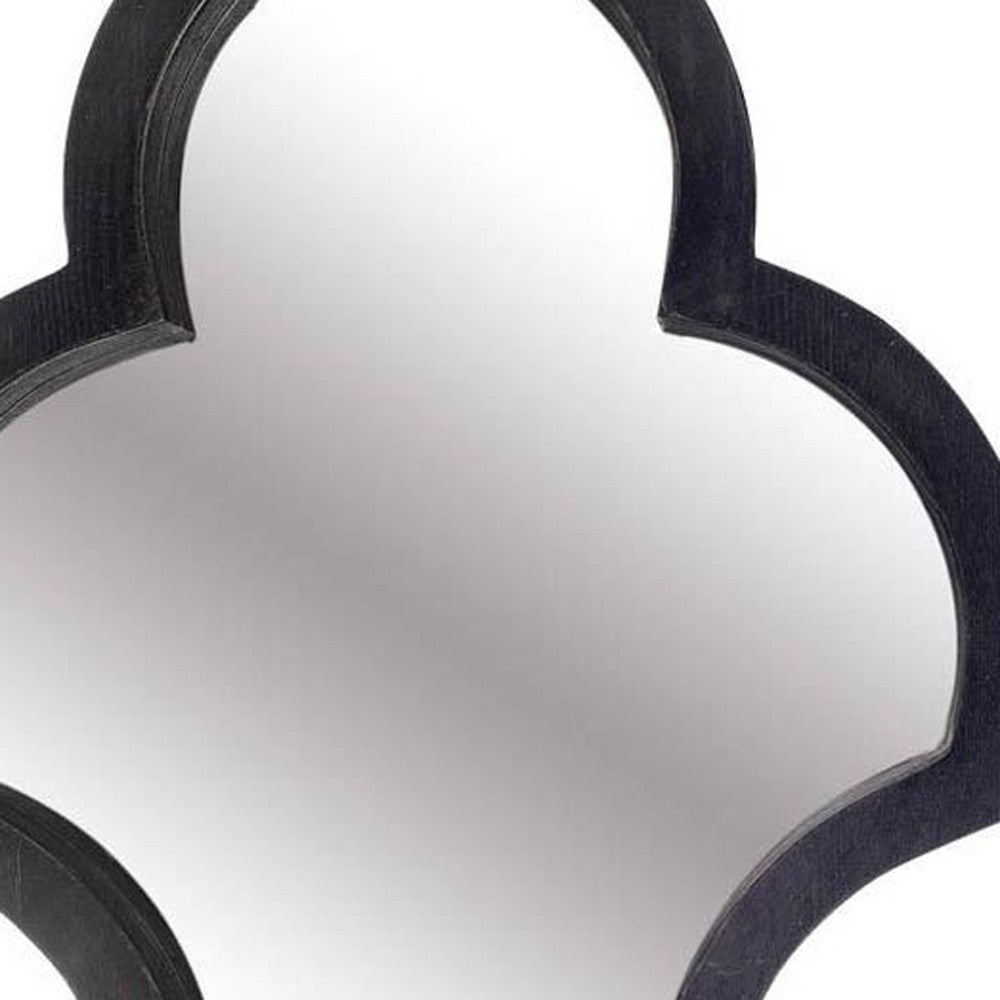 34" Black Wood Abstract Framed Accent Mirror