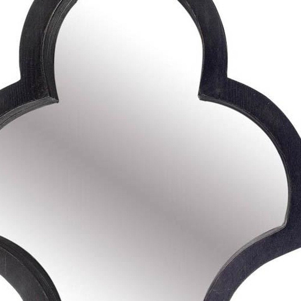 34" Black Wood Abstract Framed Accent Mirror